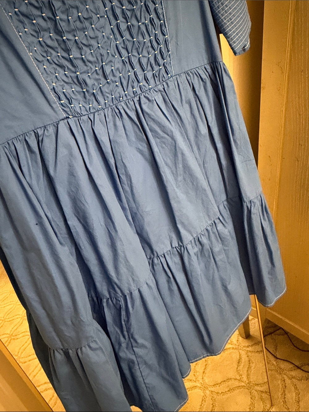 She + Sky Cobalt Smocked Tiered Short Sleeve Dress - Picture 4 of 4